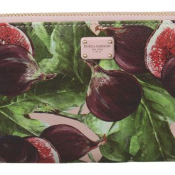 DOLCE & GABBANA Fig Fruit Dauphine Leather Zipper Continental Wallet - Picture 3 of 3